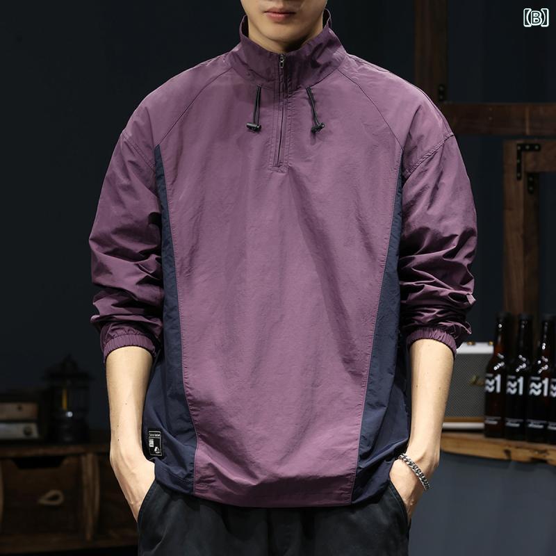 秋冬 コーデ メンズ 服 シンプル ファッション オシャレ 大人 かっこいい 大きいサイズ ストリート 紳士服 アメリカン ハーフ ジップ スタンドカラー シャツ アウトドア 防水 トップス ジャケット