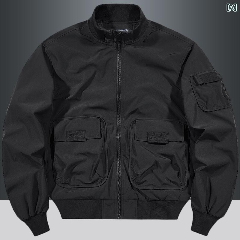 秋冬 コーデ メンズ 服 シンプル ファッション オシャレ 大人 かっこいい 大きいサイズ ストリート 紳士服 フライト ジャケット ゆったり カジュアル トップス 薄手 レトロ スタンドカラー ワークジャケット