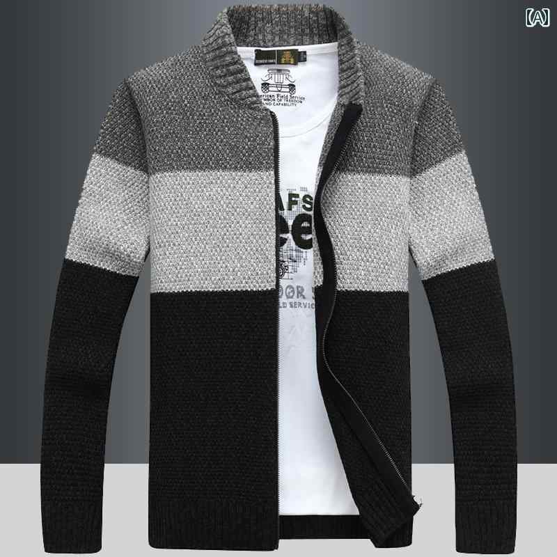 秋冬 コーデ メンズ 服 シンプル ファッション オシャレ 大人 かっこいい 大きいサイズ ストリート 紳士服 厚手 ベルベット セーター ニットカーディガン 韓国スタイル コート
