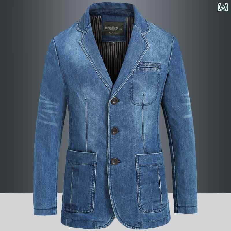 秋冬 コーデ メンズ 服 シンプル ファッション オシャレ 大人 かっこいい 大きいサイズ ストリート 紳士服 スーツ 薄手 韓国スタイル カジュアル 単品 ジャケット デニムジャケット