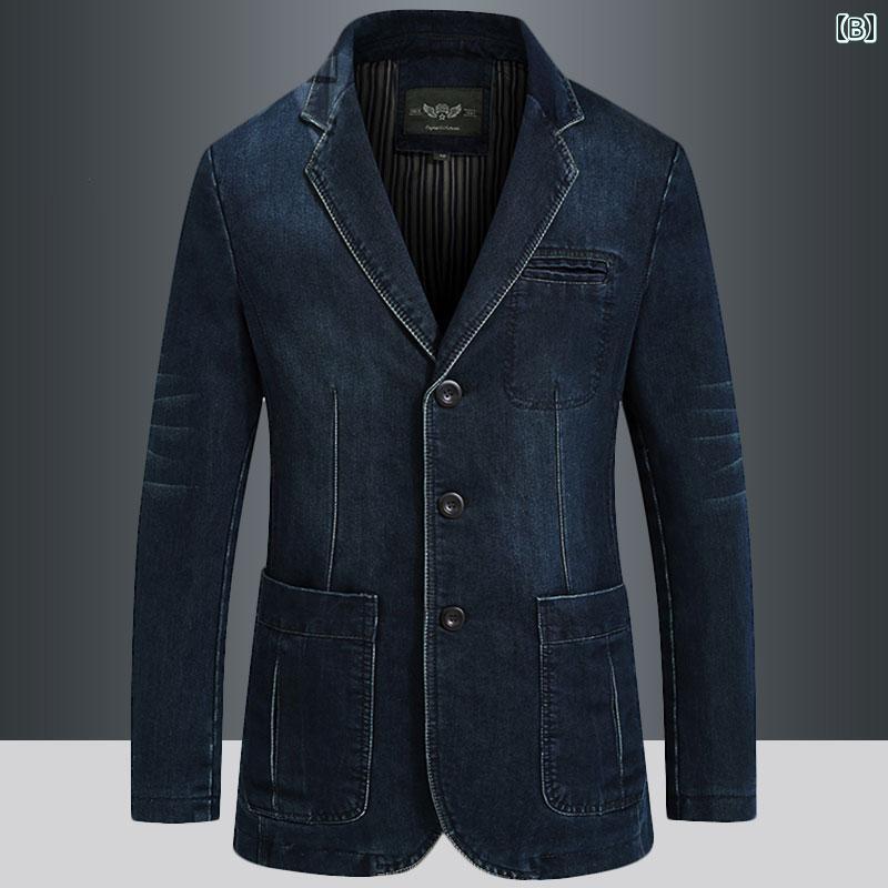 秋冬 コーデ メンズ 服 シンプル ファッション オシャレ 大人 かっこいい 大きいサイズ ストリート 紳士服 スーツ 薄手 韓国スタイル カジュアル 単品 ジャケット デニムジャケット