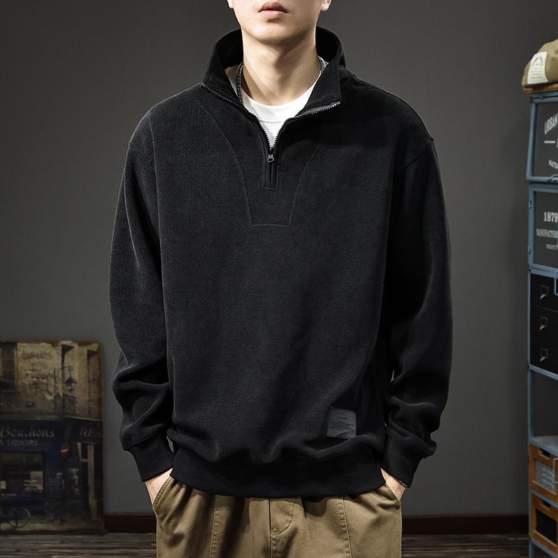 秋冬 コーデ メンズ 服 シンプル ファッション オシャレ 大人 かっこいい 大きいサイズ ストリート 紳士服 ベルベット ハーフ ジップ スタンドカラー スウェットシャツ パーカー ヘビー シェニール ポロシャツ カジュアル ジャケット