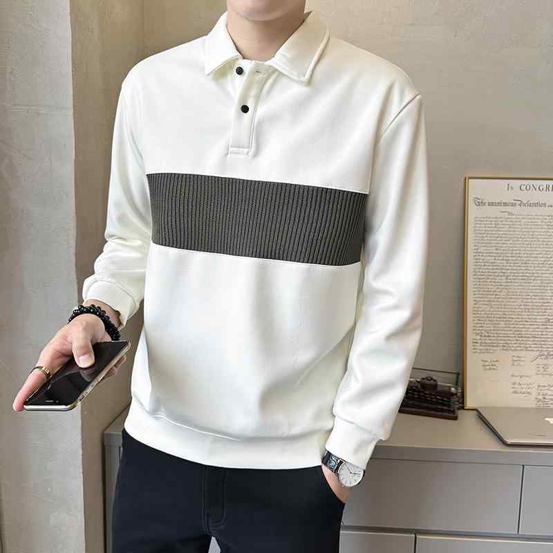 秋冬 コーデ メンズ 服 シンプル ファッション オシャレ 大人 かっこいい 大きいサイズ ストリート 紳士服 スウェットシャツ パーカー カラー ブロック ポロシャツ 快適 長袖 トップス(4)