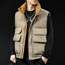 秋冬 コーデ メンズ 服 シンプル ファッション オシャレ 大人 かっこいい 大きいサイズ ストリート 紳士服 ワーク ベスト ダウン ジャケット 厚手 暖かい スタンドカラー コート