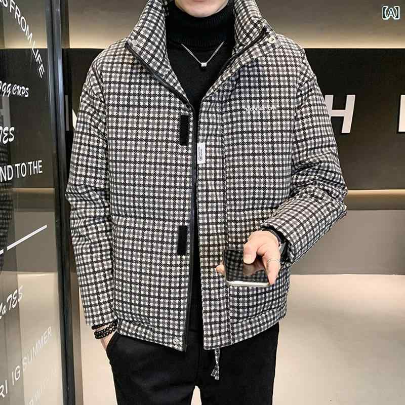 秋冬 コーデ メンズ 服 シンプル ファッション オシャレ 大人 かっこいい 大きいサイズ ストリート 紳士服 ダウン ジャケット 薄手 厚手 チェック柄 暖かい