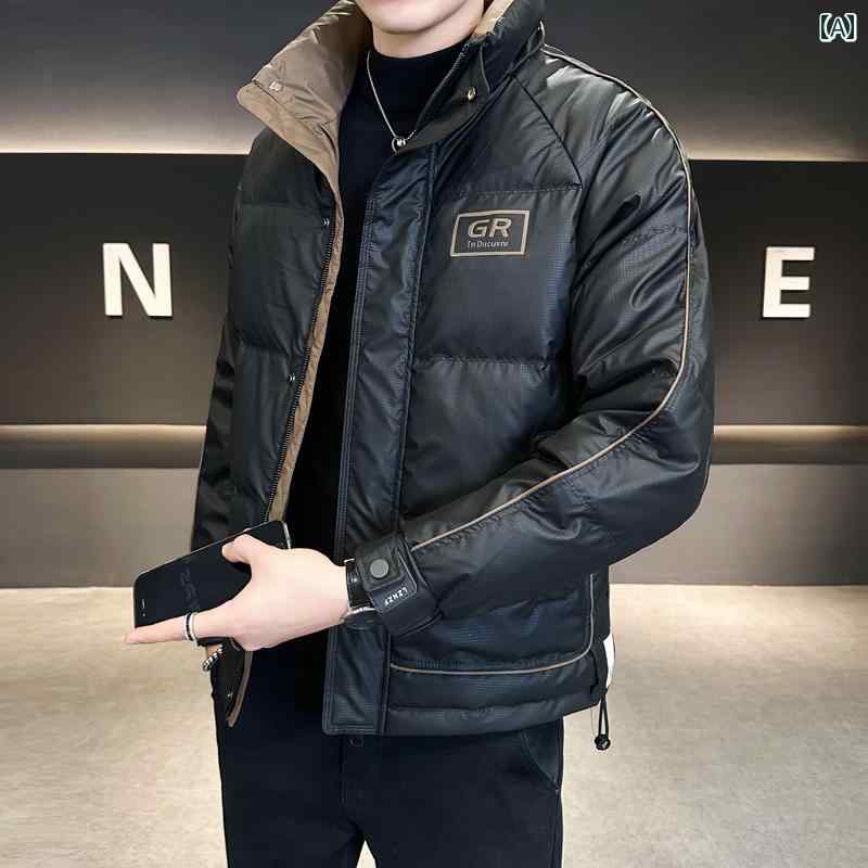 秋冬 コーデ メンズ 服 シンプル ファッション オシャレ 大人 かっこいい 大きいサイズ ストリート 紳士服 ダウン ジャケット ハイエンド カラー ブロック スタンドカラー