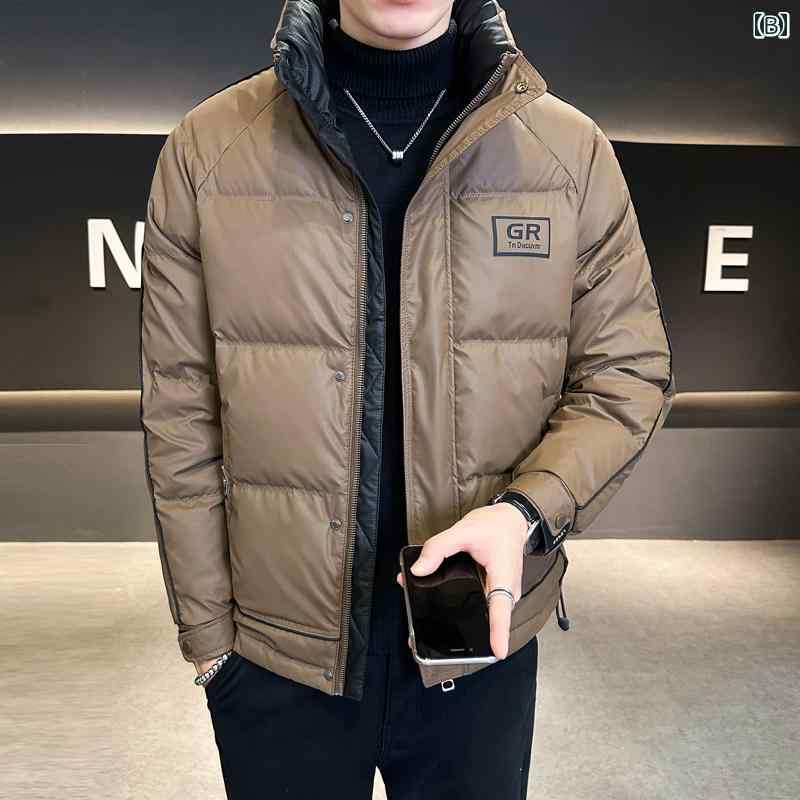 秋冬 コーデ メンズ 服 シンプル ファッション オシャレ 大人 かっこいい 大きいサイズ ストリート 紳士服 ダウン ジャケット ハイエンド カラー ブロック スタンドカラー