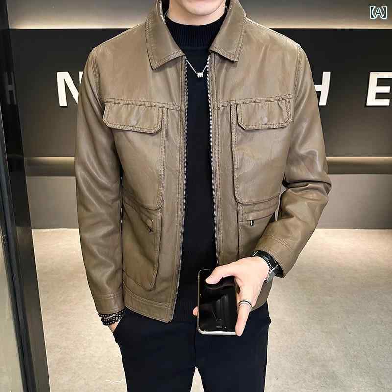 秋冬 コーデ メンズ 服 シンプル ファッション オシャレ 大人 かっこいい 大きいサイズ ストリート 紳士服 エコ レザー ジャケット パーカー ライダース
