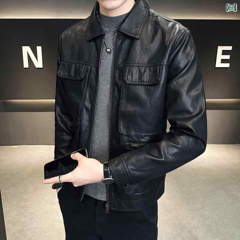 秋冬 コーデ メンズ 服 シンプル ファッション オシャレ 大人 かっこいい 大きいサイズ ストリート 紳士服 エコ レザー ジャケット パーカー ライダース