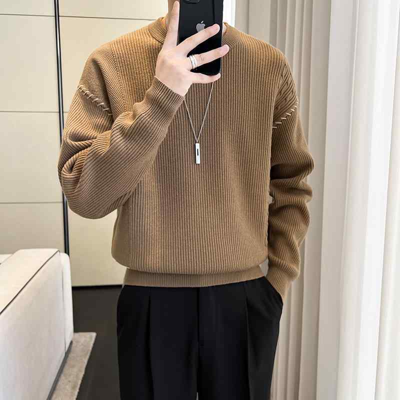秋冬 コーデ メンズ 服 シンプル ファッション オシャレ 大人 かっこいい 大きいサイズ ストリート 紳士服 セーター ハイエンド ラウンドネックプルオーバー ニット トップス