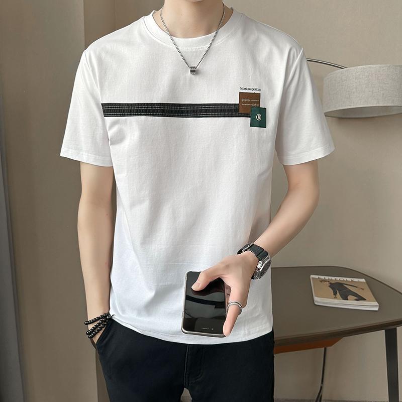 秋冬 コーデ メンズ 服 シンプル ファッション オシャレ 大人 かっこいい 大きいサイズ ストリート 紳士服 半袖 T シャツ ラウンドネック ウェビング