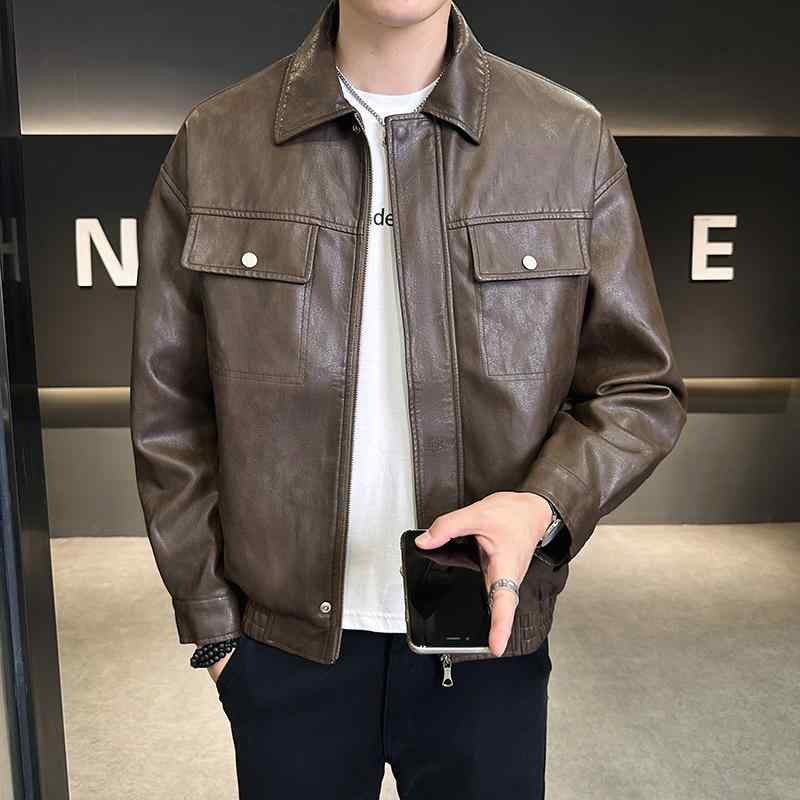 秋冬 コーデ メンズ 服 シンプル ファッション オシャレ 大人 かっこいい 大きいサイズ ストリート 紳士服 エコ レザー ジャケット トップス ライダース