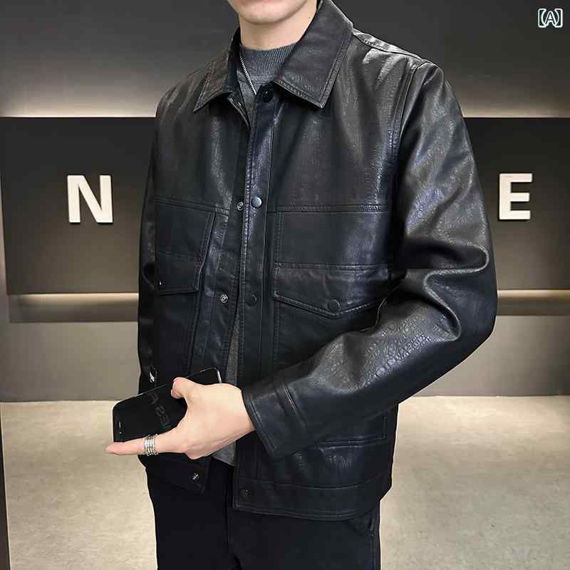 秋冬 コーデ メンズ 服 シンプル ファッション オシャレ 大人 かっこいい 大きいサイズ ストリート 紳士服 エコ レザー ジャケット パーティー ジャケット ライダース エコ レザー ジャケット