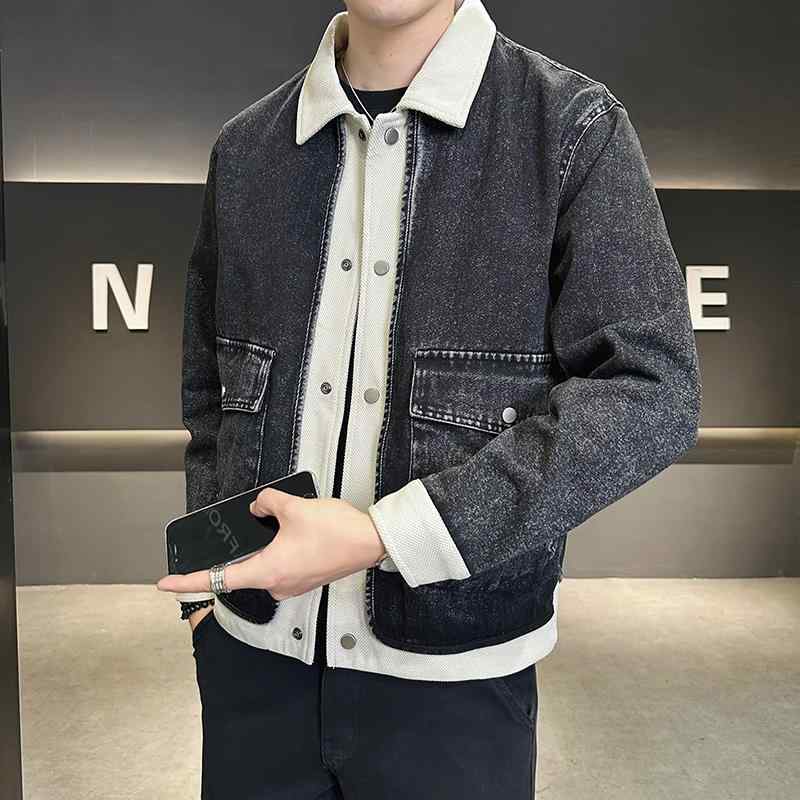 秋冬 コーデ メンズ 服 シンプル ファッション オシャレ 大人 かっこいい 大きいサイズ ストリート 紳士服 デニムジャケット ハイエンド フェイク ツーピース ジャケット