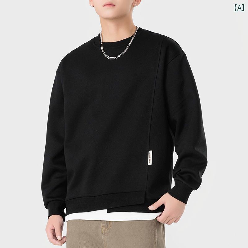 秋冬 コーデ メンズ 服 シンプル ファッション オシャレ 大人 かっこいい 大きいサイズ ストリート 紳士服 ラウンドネック フェイク ツーピース スウェットシャツ パーカー カジュアル トップス ハイエンド ジャケット