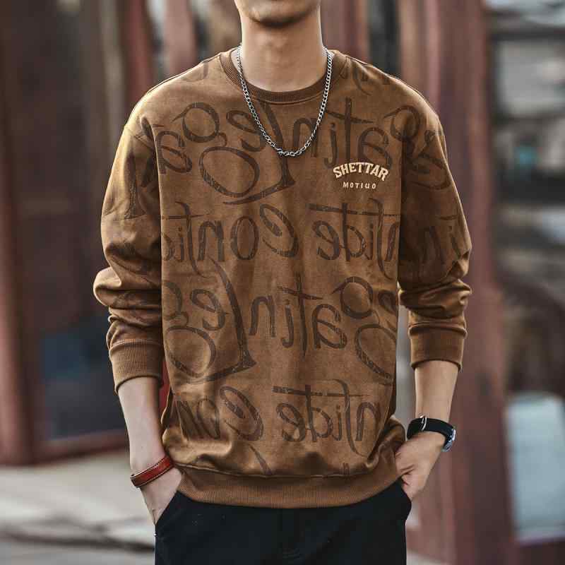 秋冬 コーデ メンズ 服 シンプル ファッション オシャレ 大人 かっこいい 大きいサイズ ストリート 紳士服 アメリカン ヘビー ラウンドネック セーター グラフィティ プリント 長袖 カジュアル トップス