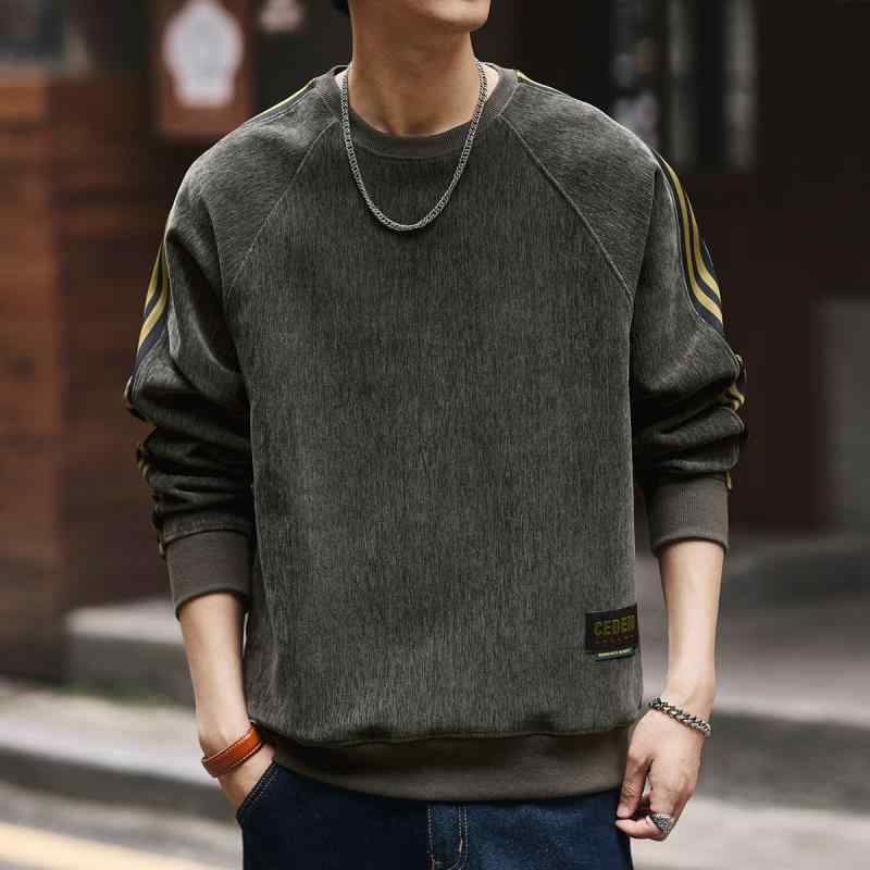秋冬 コーデ メンズ 服 シンプル ファッション オシャレ 大人 かっこいい 大きいサイズ ストリート 紳士服 ハイエンド アメリカン ヘビー シェニール スウェットシャツ パーカー 長袖 トップス