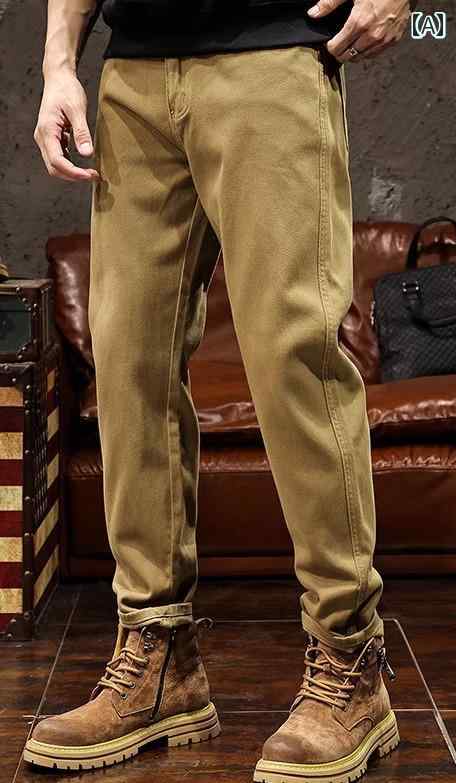 秋冬 コーデ メンズ 服 シンプル ファッション オシャレ 大人 かっこいい 大きいサイズ ストリート 紳士服 アメリカン レトロ ヘビー ストレート ワークパンツ 綿 カーキ カジュアル パンツ