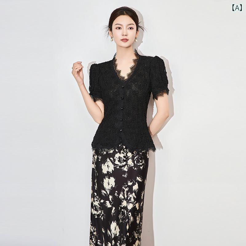 リコットのレディース 半袖Tシャツ パフスリーブ レース フレンチ 上品｜アングル2