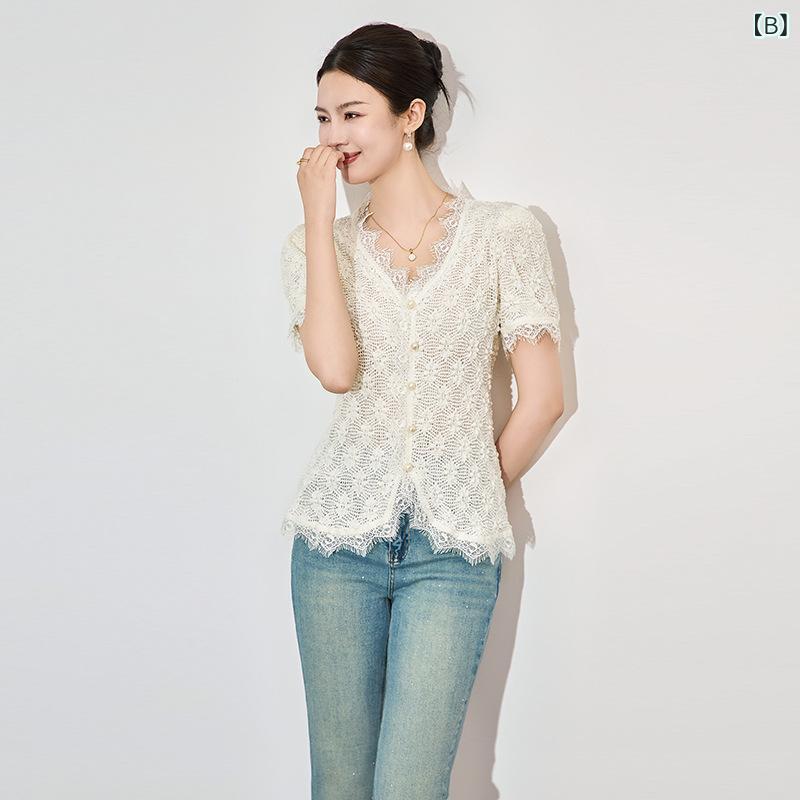 リコットのレディース 半袖Tシャツ パフスリーブ レース フレンチ 上品｜アングル3