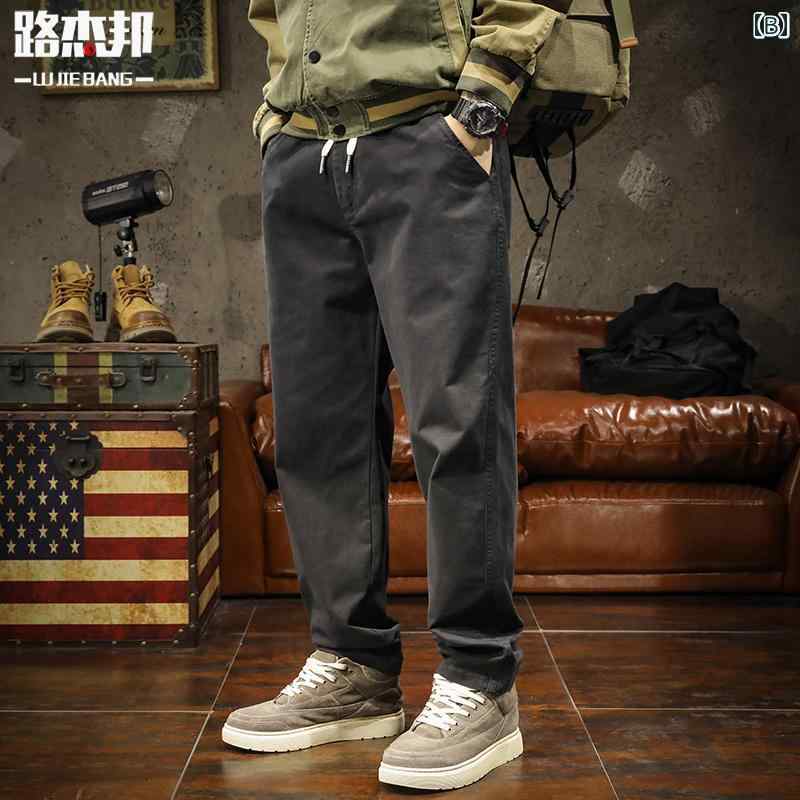 秋冬 コーデ メンズ 服 シンプル ファッション オシャレ 大人 かっこいい 大きいサイズ ストリート 紳士服 アメリカン レトロ カジュアル 黒 ロング パンツ ストレート パンツ