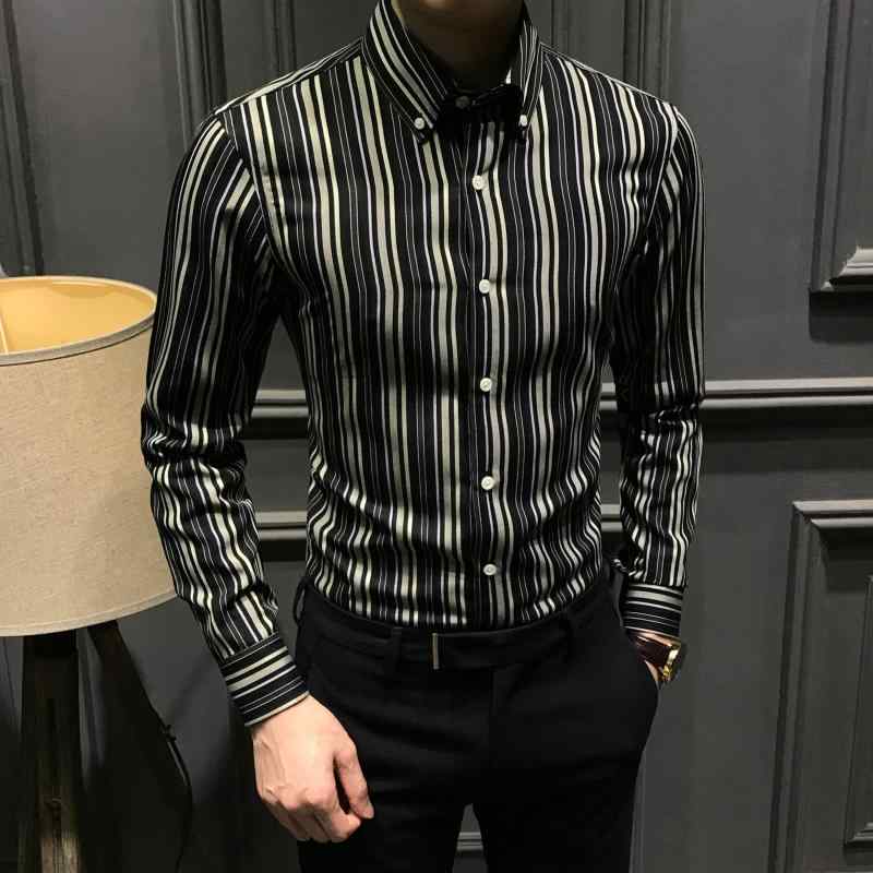 秋冬 コーデ メンズ 服 シンプル ファッション オシャレ 大人 かっこいい 大きいサイズ ストリート 紳士服 ストライプ 長袖 シャツ スリムフィット ビジネス トップス アイロン不要