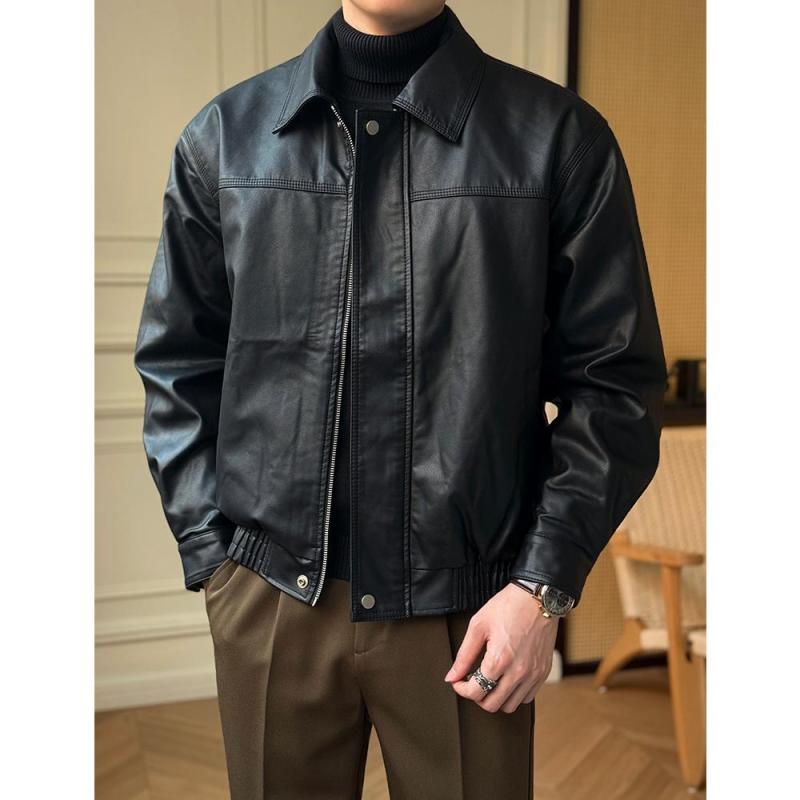 秋冬 コーデ メンズ 服 シンプル ファッション オシャレ 大人 かっこいい 大きいサイズ ストリート 紳士服 ハイエンド PU エコ レザー ジャケット アウター ビジネスエグゼクティブ ジャケット アウター