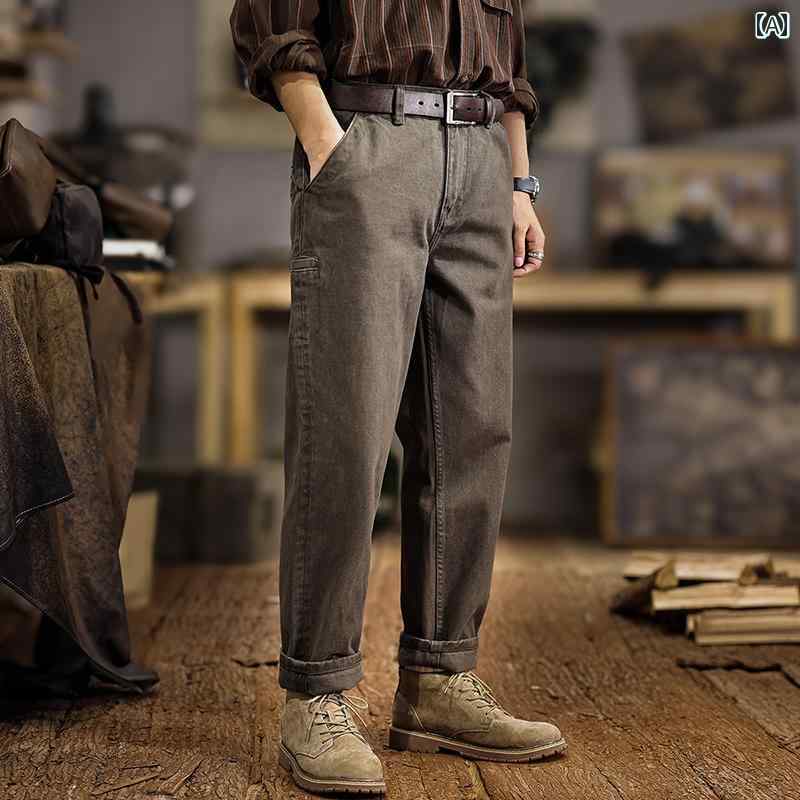 秋冬 コーデ メンズ 服 シンプル ファッション オシャレ 大人 かっこいい 大きいサイズ ストリート 紳士服 ハイエンド シンプル 綿 カジュアル パンツ ストレート ワークパンツ