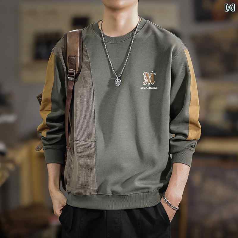 秋冬 コーデ メンズ 服 シンプル ファッション オシャレ 大人 かっこいい 大きいサイズ ストリート 紳士服 アメリカン レトロ ウォッシュ ヘビー トップス ジャケット アウター ハイエンド ポケット カジュアル スウェットシャツ