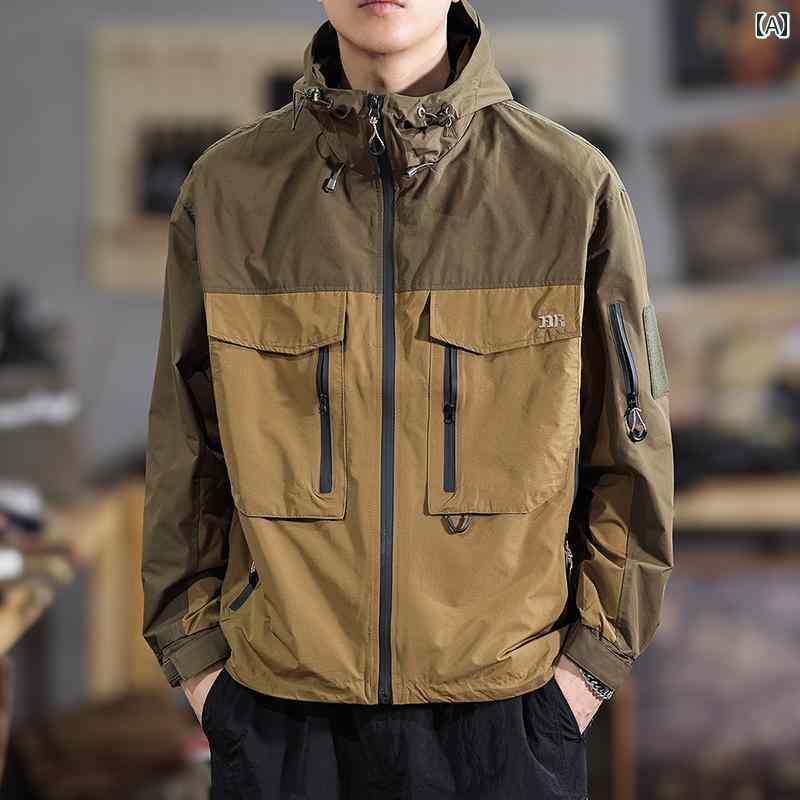 秋冬 コーデ メンズ 服 シンプル ファッション オシャレ 大人 かっこいい 大きいサイズ ストリート 紳士服 アメリカン アウトドア カジュアル ジャケット アウター フード付き アサルト ワーク ジャケット アウター