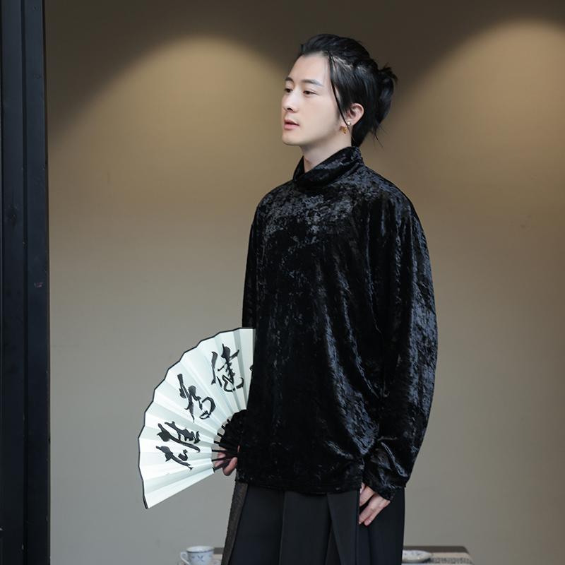 秋冬 コーデ メンズ 服 シンプル ファッション オシャレ 大人 かっこいい 大きいサイズ ストリート 紳士服 暖かい インナーウェア T シャツ 長袖 ダーク ステージ パイル カラー プルオーバー ゴールド