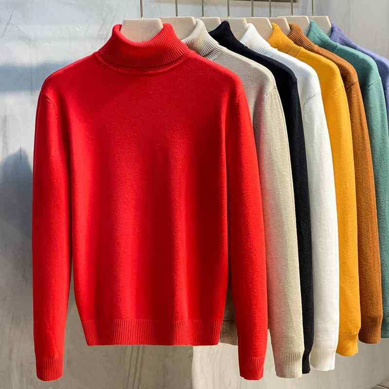 秋冬 コーデ メンズ 服 シンプル ファッション オシャレ 大人 かっこいい 大きいサイズ ストリート 紳士服 タートルネック セーター 赤 ニット フリースセーター シャツ