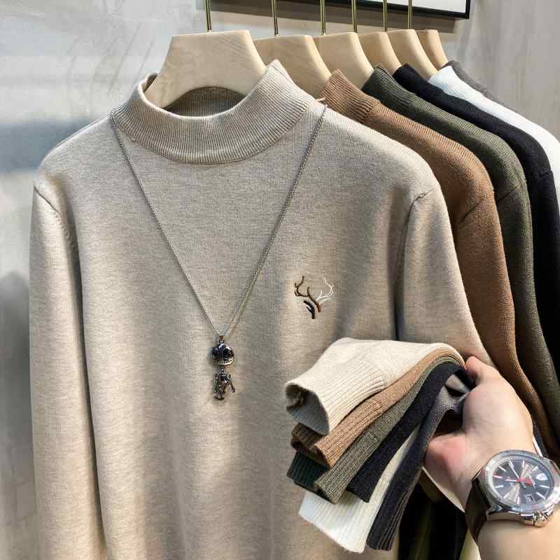 秋冬 コーデ メンズ 服 シンプル ファッション オシャレ 大人 かっこいい 大きいサイズ ストリート 紳士服 ハーフ タートルネック セーター ニット セーター ミッド カラー ビジネス カジュアル 暖かい ベース レイヤー