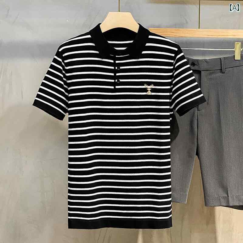 秋冬 コーデ メンズ 服 シンプル ファッション オシャレ 大人 かっこいい 大きいサイズ ストリート 紳士服 ニット ポロシャツ ストライプ 半袖 ビジネス カジュアル トップス ハイエンド T シャツ