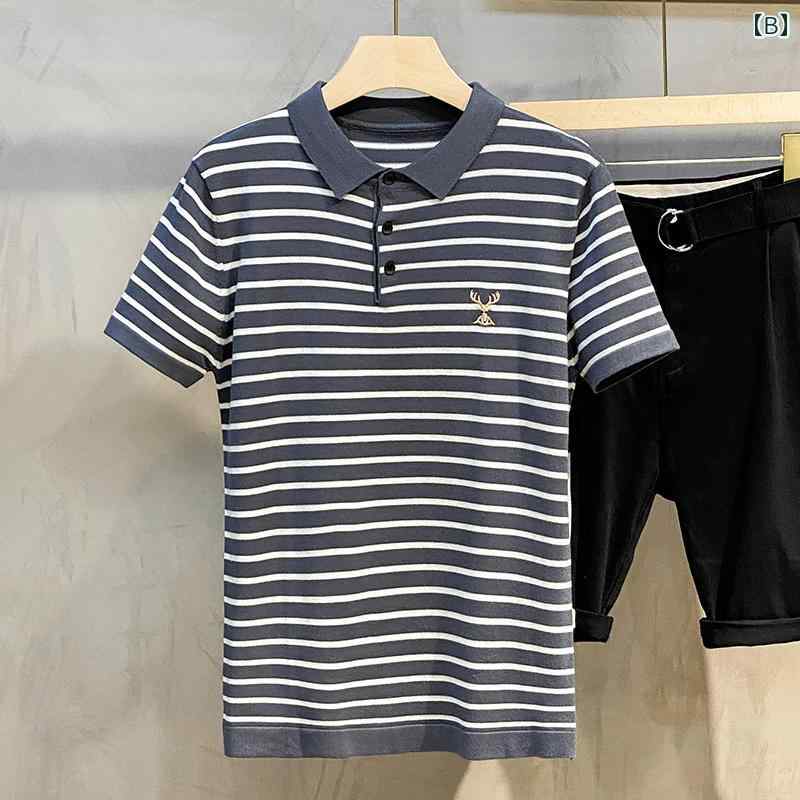 秋冬 コーデ メンズ 服 シンプル ファッション オシャレ 大人 かっこいい 大きいサイズ ストリート 紳士服 ニット ポロシャツ ストライプ 半袖 ビジネス カジュアル トップス ハイエンド T シャツ