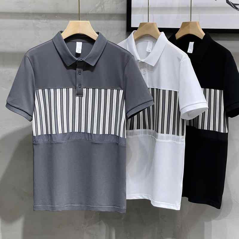 秋冬 コーデ メンズ 服 シンプル ファッション オシャレ 大人 かっこいい 大きいサイズ ストリート 紳士服 ポロシャツ 半袖 T シャツ ストライプ コントラスト ステッチ トップス