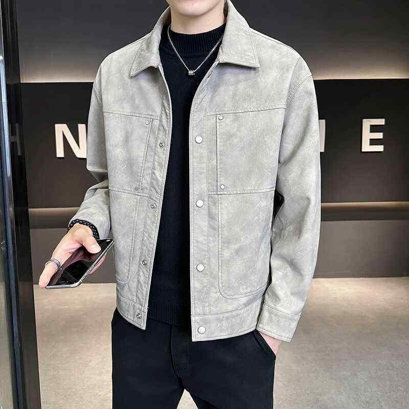 秋冬 コーデ メンズ 服 シンプル ファッション オシャレ 大人 かっこいい 大きいサイズ ストリート 紳士服 エコ レザー ジャケット アウター カジュアル ハイエンド PU