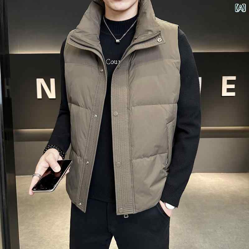 秋冬 コーデ メンズ 服 シンプル ファッション オシャレ 大人 かっこいい 大きいサイズ ストリート 紳士服 ダウン ベスト スタンドカラー 暖かい アウターウェア チョッキ 綿