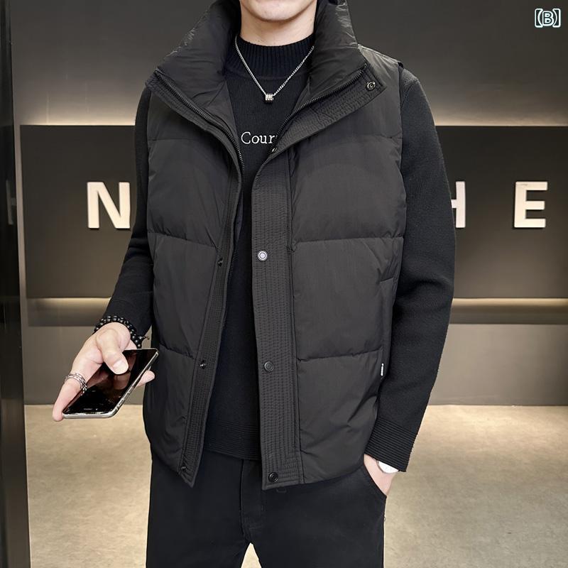 秋冬 コーデ メンズ 服 シンプル ファッション オシャレ 大人 かっこいい 大きいサイズ ストリート 紳士服 ダウン ベスト スタンドカラー 暖かい アウターウェア チョッキ 綿