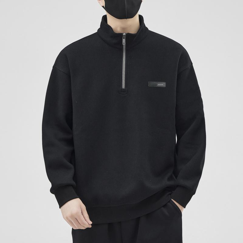 秋冬 コーデ メンズ 服 シンプル ファッション オシャレ 大人 かっこいい 大きいサイズ ストリート 紳士服 ハーフ ジッパー スタンドカラー スウェットシャツ フー ドレス レイヤリング シャツ トップス