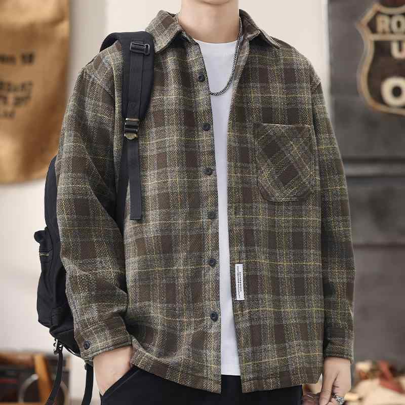 秋冬 コーデ メンズ 服 シンプル ファッション オシャレ 大人 かっこいい 大きいサイズ ストリート 紳士服 ファッション ブラウン カジュアル ジャケット アウター チェック柄 シャツ トップス