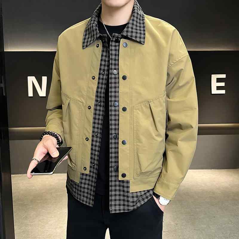 秋冬 コーデ メンズ 服 シンプル ファッション オシャレ 大人 かっこいい 大きいサイズ ストリート 紳士服 フェイク ツーピース ジャケット アウター ハイエンド