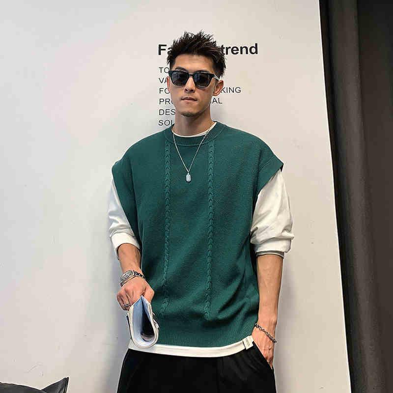 秋冬 コーデ メンズ 服 シンプル ファッション オシャレ 大人 かっこいい 大きいサイズ ストリート 紳士服 フェイク ツーピース セーター カラー ブロック カジュアル ジャカード 長袖(4)