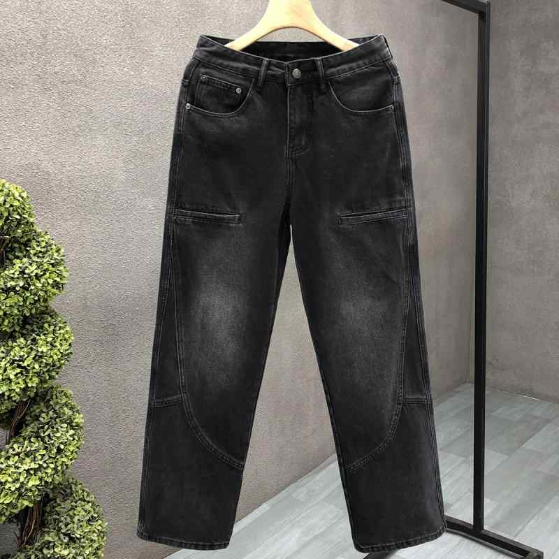 秋冬 コーデ メンズ 服 シンプル ファッション オシャレ 大人 かっこいい 大きいサイズ ストリート 紳士服 黒 グレー ジーンズ アメリカン ストレート パンツ ブーツ カット ズボン