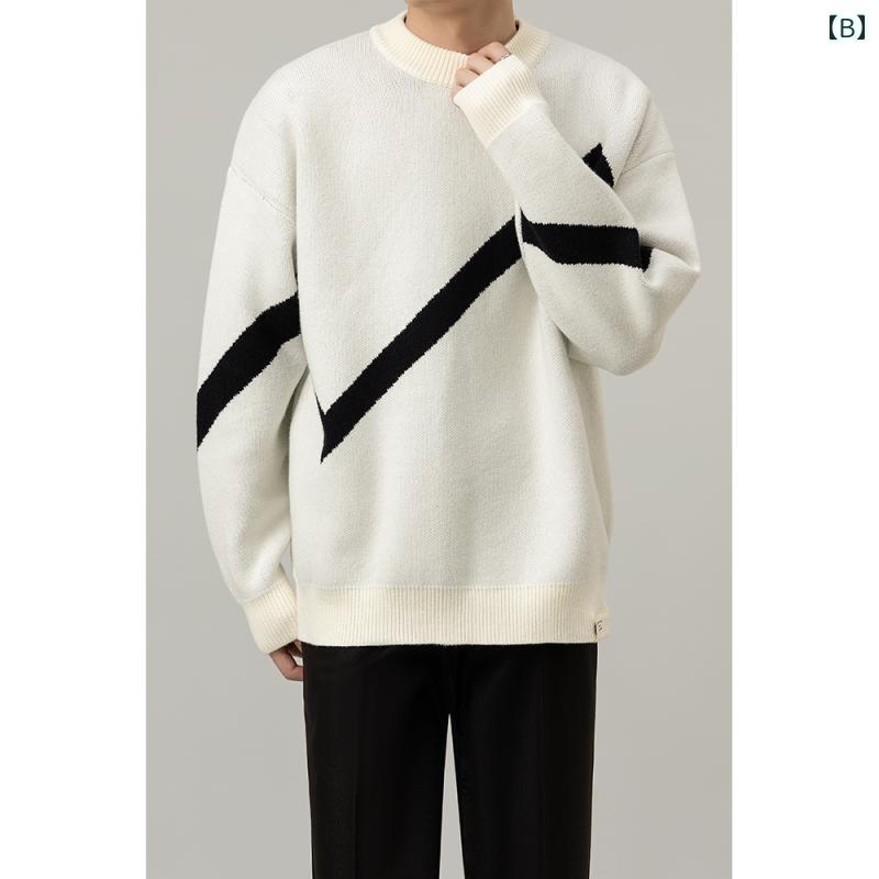 秋冬 コーデ メンズ 服 シンプル ファッション オシャレ 大人 かっこいい 大きいサイズ ストリート 紳士服 ラウンドネック カジュアル 長袖 セーター ニット