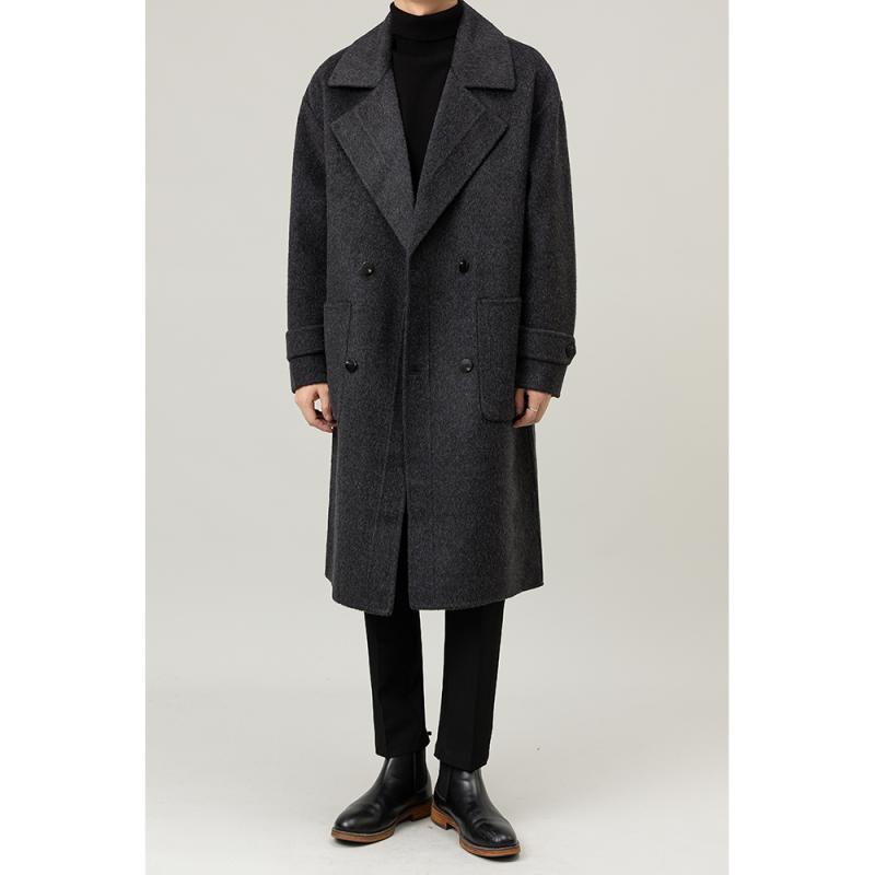 秋冬 コーデ メンズ 服 シンプル ファッション オシャレ 大人 かっこいい 大きいサイズ ストリート 紳士服 ハイエンド ウール コート ミドル丈 ダブルブレスト オーバー ザニー
