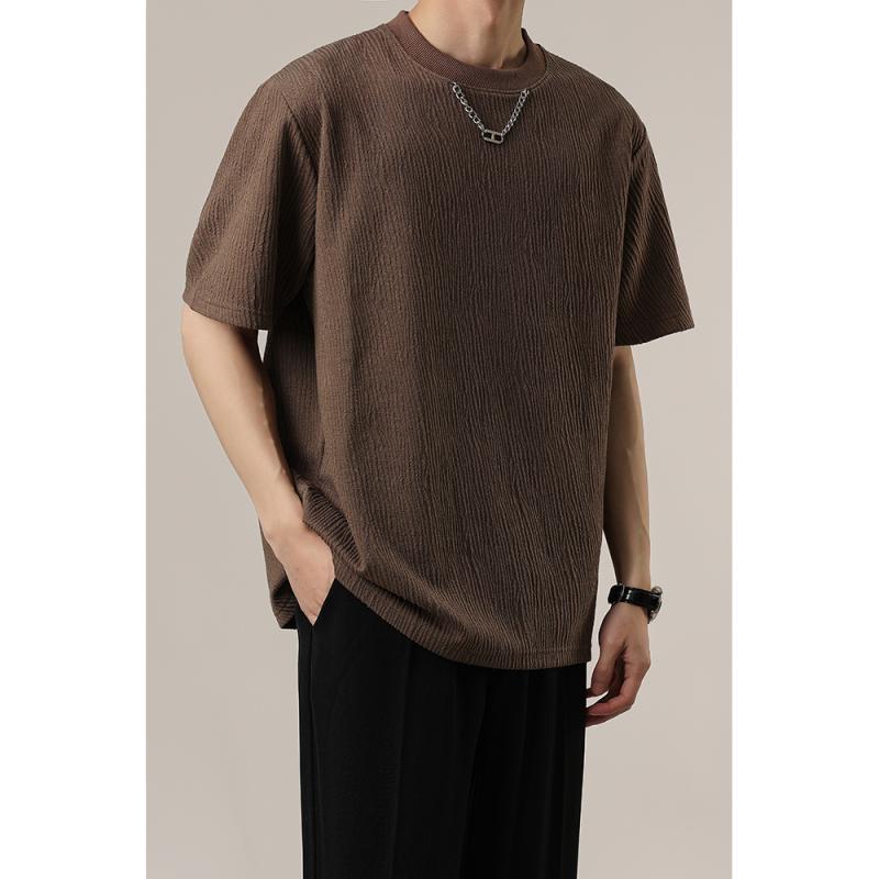 秋冬 コーデ メンズ 服 シンプル ファッション オシャレ 大人 かっこいい 大きいサイズ ストリート 紳士服 アメリカン レトロ カジュアル スポーツ 通気性 半袖 無地 ラウンドネック(4.0)