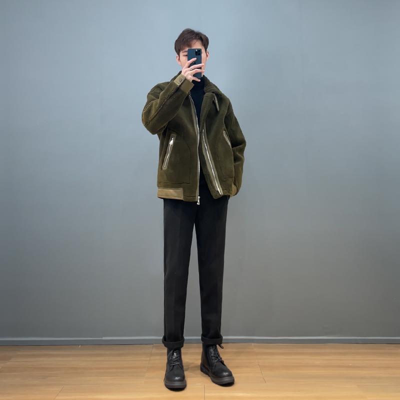 秋冬 コーデ メンズ 服 シンプル ファッション オシャレ 大人 かっこいい 大きいサイズ ストリート 紳士服 綿 コート カジュアル ファー ワンピース 暖かい ラムズウール ジャケット アウター ファッション