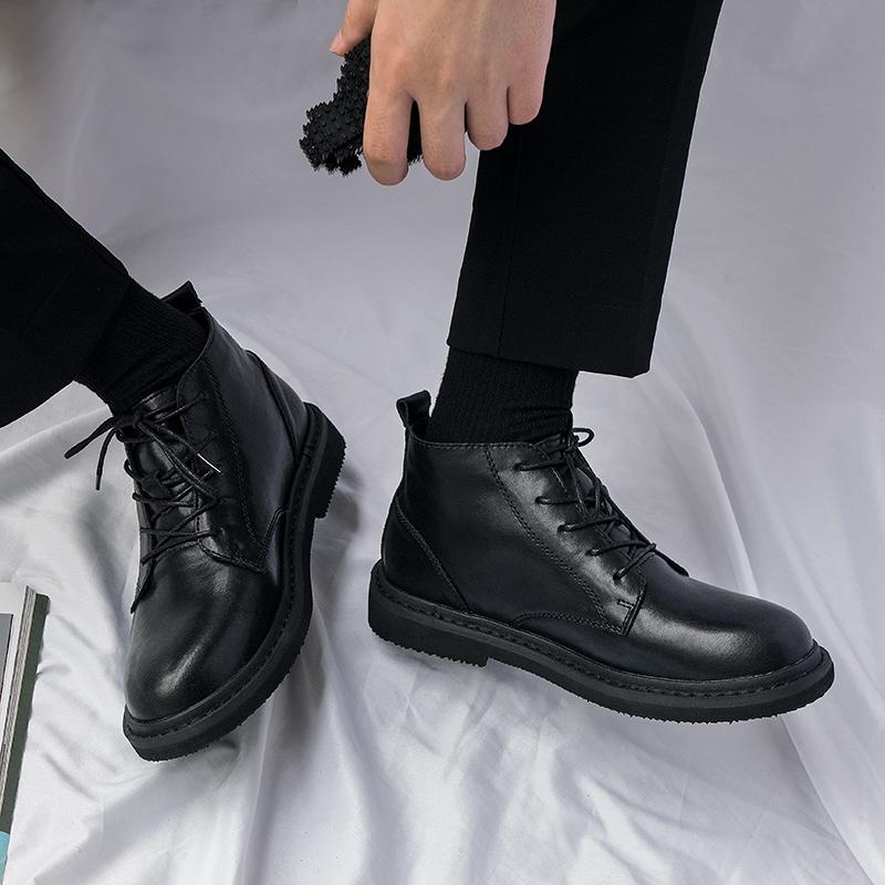 秋冬 コーデ メンズ 服 シンプル ファッション オシャレ 大人 かっこいい 大きいサイズ ストリート 紳士服 ブーツ ラウンドトゥ レースアップ シューズ