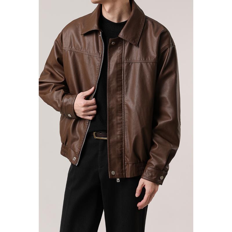 秋冬 コーデ メンズ 服 シンプル ファッション オシャレ 大人 かっこいい 大きいサイズ ストリート 紳士服 カジュアル ハイエンド ライト レトロ エコ レザー ジャケット アウター